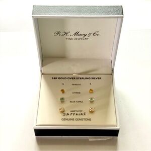R.H. Macy & Co. 18K Gold over Sterling Silver Gemstone Studs - 3 Pairs
